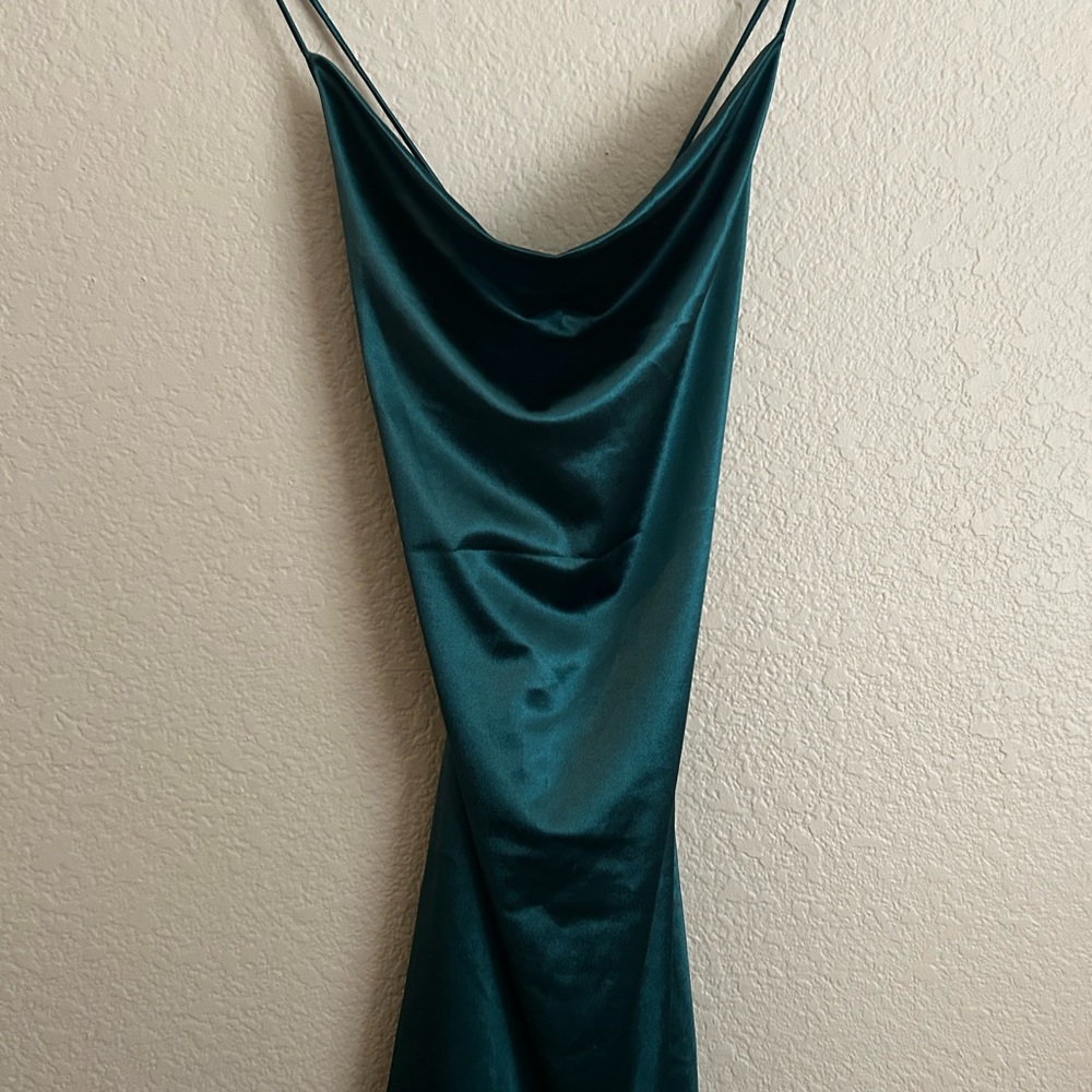Zaful Teal Backless Satin Dress
